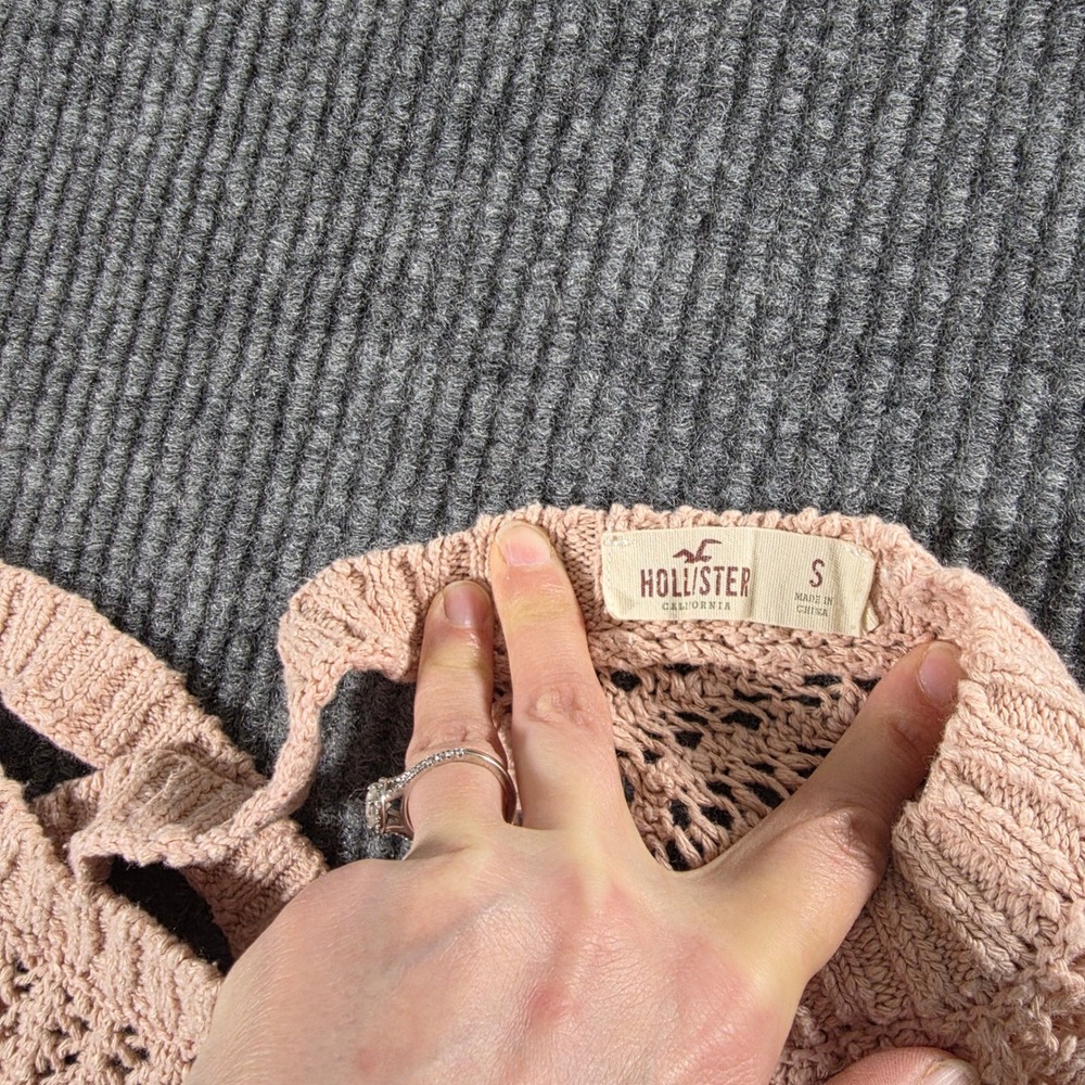 Hollister Womens Open Knit Sweater Blush Pink Strappy Back Small Boho Pullover - Picture 4 of 5
